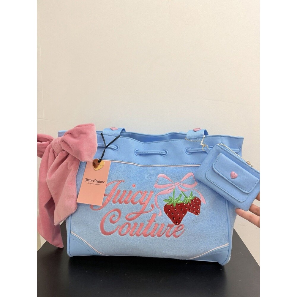 Juicy Couture Retro Strawberry Daydreamer Tote Blue Gleam New - Picture 2 of 9